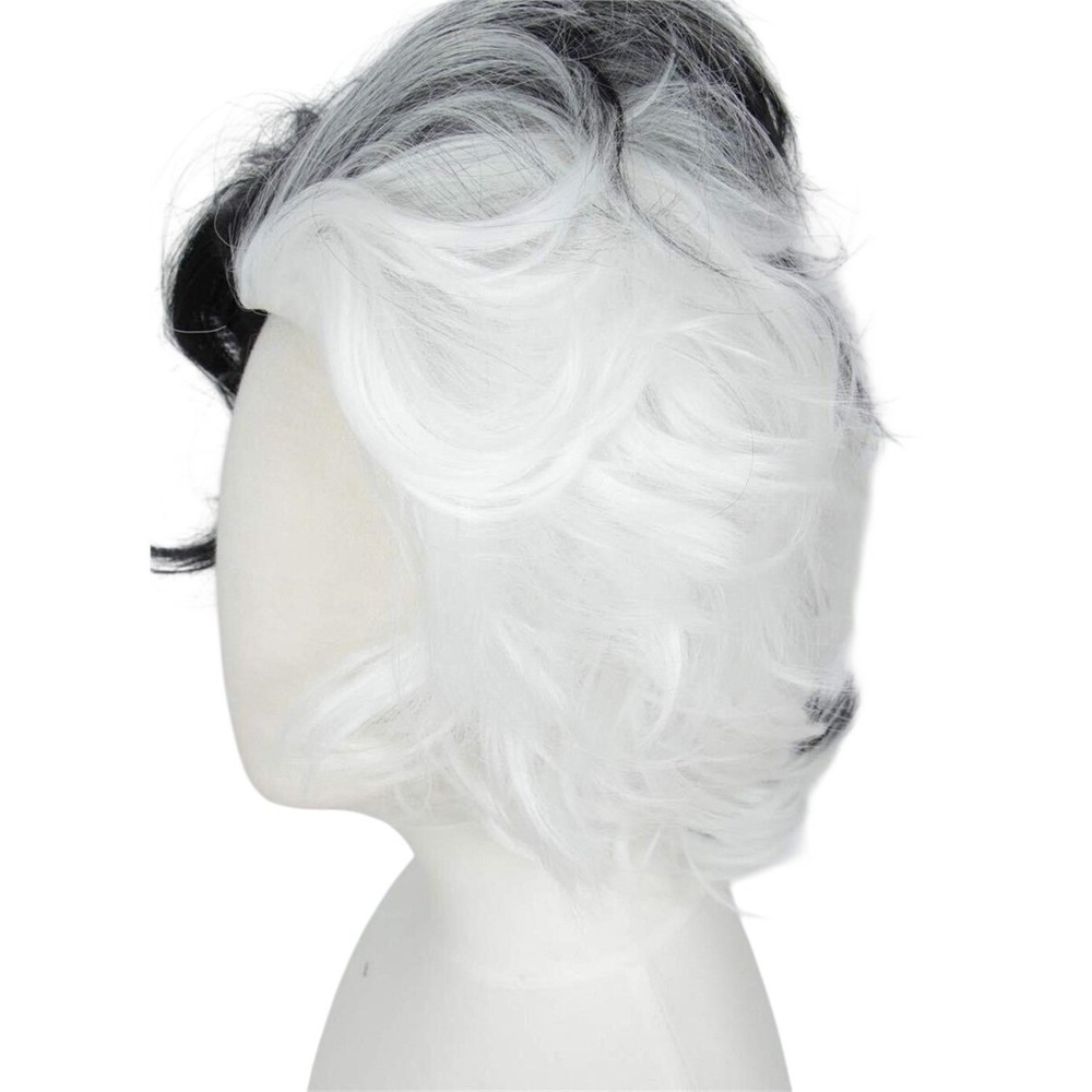 Linfairy Two Tone Halloween Costume Cosplay Wig for Women Adjustable White/Black - Picture 4 of 7